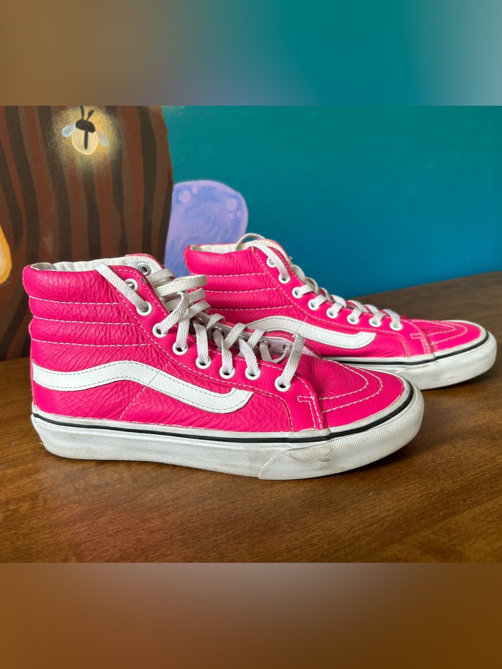 Vans Sk8-Hi Hot Pink Leather High-Top Skate Sneakers Women’s 5 / Men’s 3.5